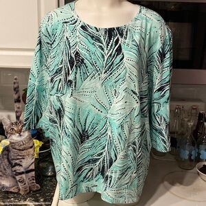 U womens Coral Bay casual floral stretch 3/4 sleeve plus size top 2X
